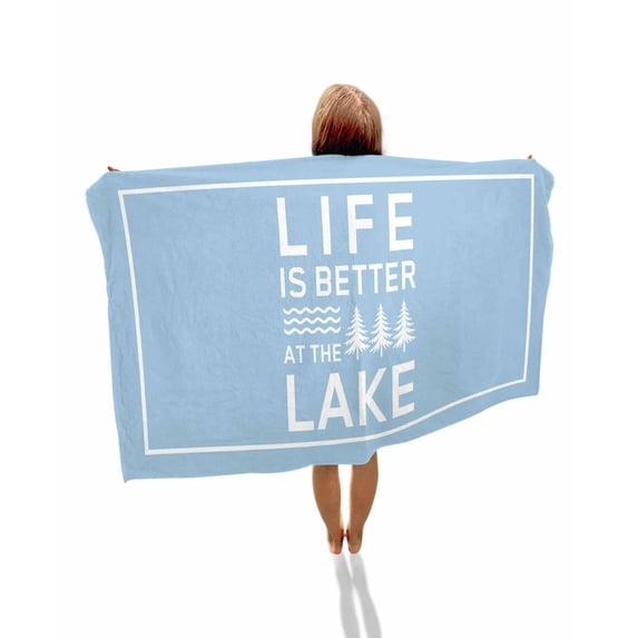 Blue Beach Towels Oversized Super Absorbent, Mountain Forest Tree Life Is Better at The Lake Lightweight Bath Towel Quick Dry Sets For Bathroom/Pool/Rv Camping/Beach Play/Gym Room/Picnic 31"x62"