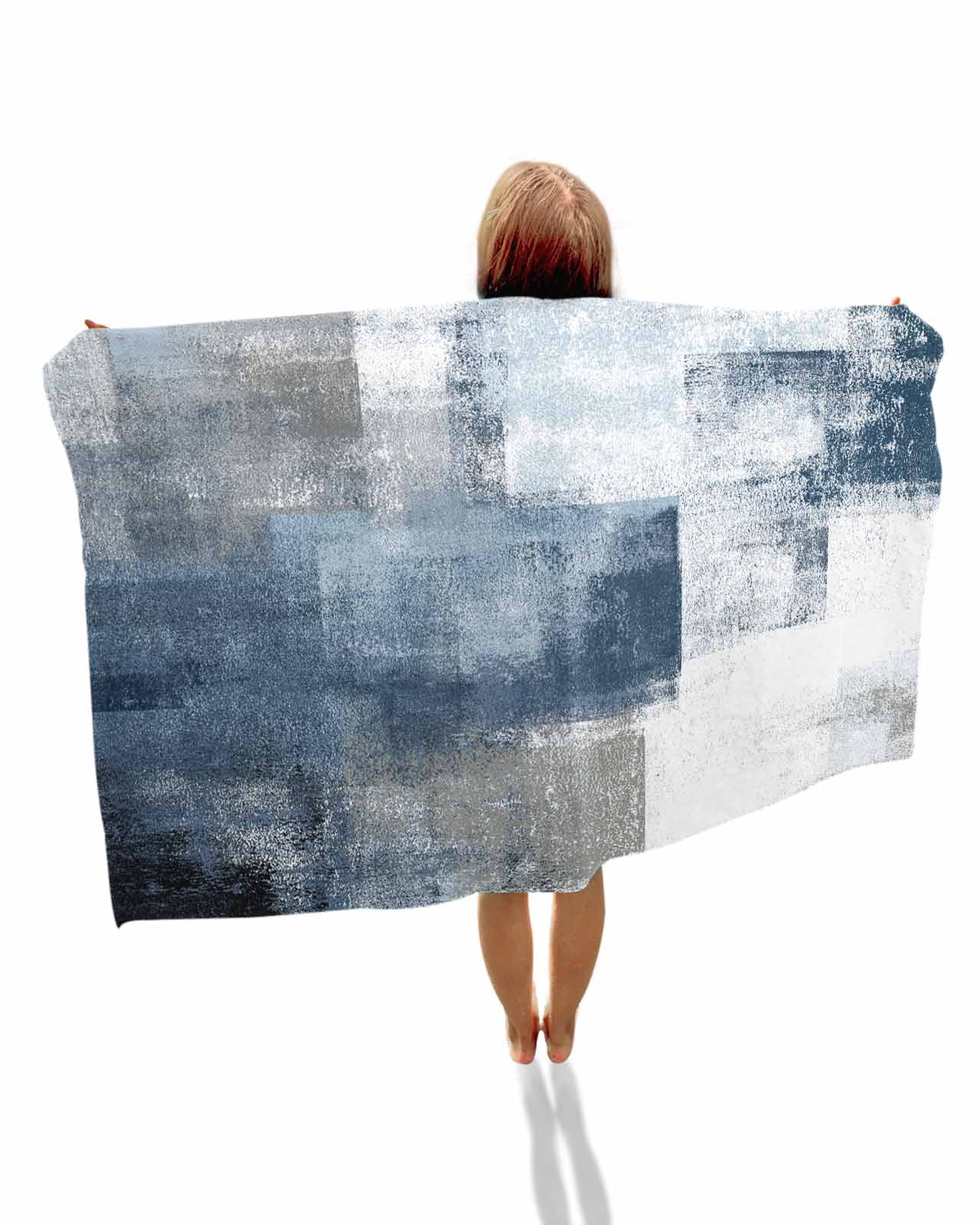 Blue Beach Towels Oversized Super Absorbent, Retro Oil Painted Modern Abstract Art Lightweight Bath Towel Quick Dry Sets For Bathroom/Pool/Rv Camping/Beach Play/Gym Room/Picnic 35"x70"