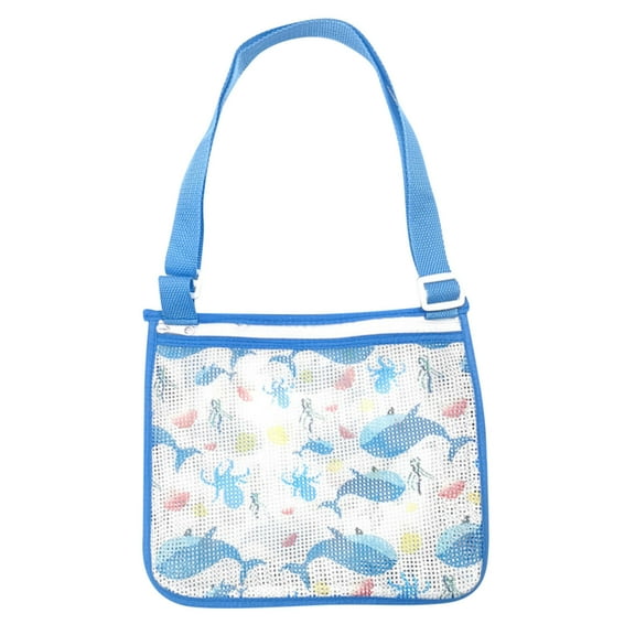 Blue Beach Toy Mesh Bags For Kids Seashell Sand Toy Net Bag Blue Nylon 9X19X2Inch