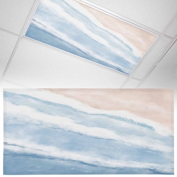 Blue Beach Waves Fluorescent Light Covers Nautical Coastal Abstract Gradient Ocean Wave Magnetic Light Filters Ceiling Lighting Panel Shade for Classroom Office Home 2 x 4 ft, 1 Pack