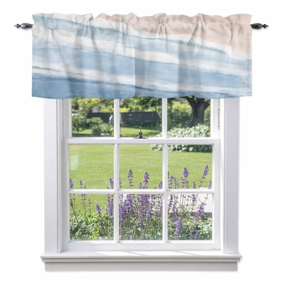 Blue Beach Waves Valance Curtain Nautical Coastal Abstract Gradient Ocean Wave Window Valances Rod Pocket Short Curtains Window Treatments for Kitchen Bedroom Bathroom Laundry 60" x 18"