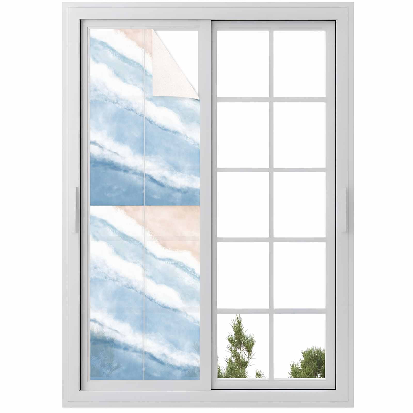 Window On A Rectangular Wave Blue Beach Waves Window Privacy Film, Nautical Coastal Abstract ...