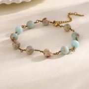 Blue Beaded Bracelet Stainless Steel Minimalist Design Adjustable Jewelry for Women Modern Simple Style Gift Accessory