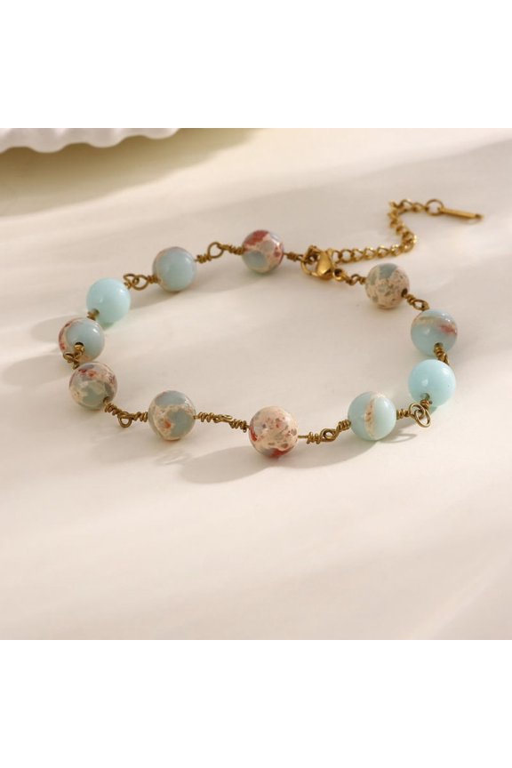 Blue Beaded Bracelet Stainless Steel Minimalist Design Adjustable Jewelry for Women Modern Simple Style Gift Accessory