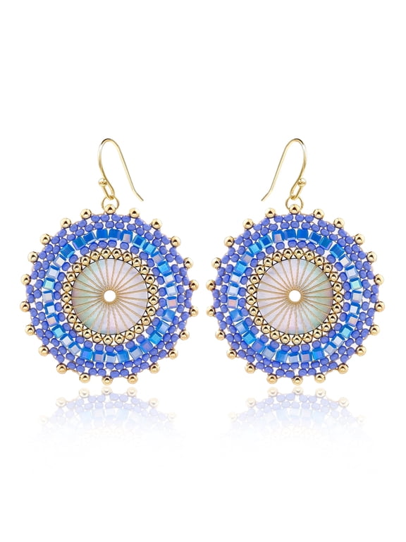 Blue Beaded Earrings For Women Statement Boho Bead Dangle Earrings Lightweight Bohemia Drop Earring For Women