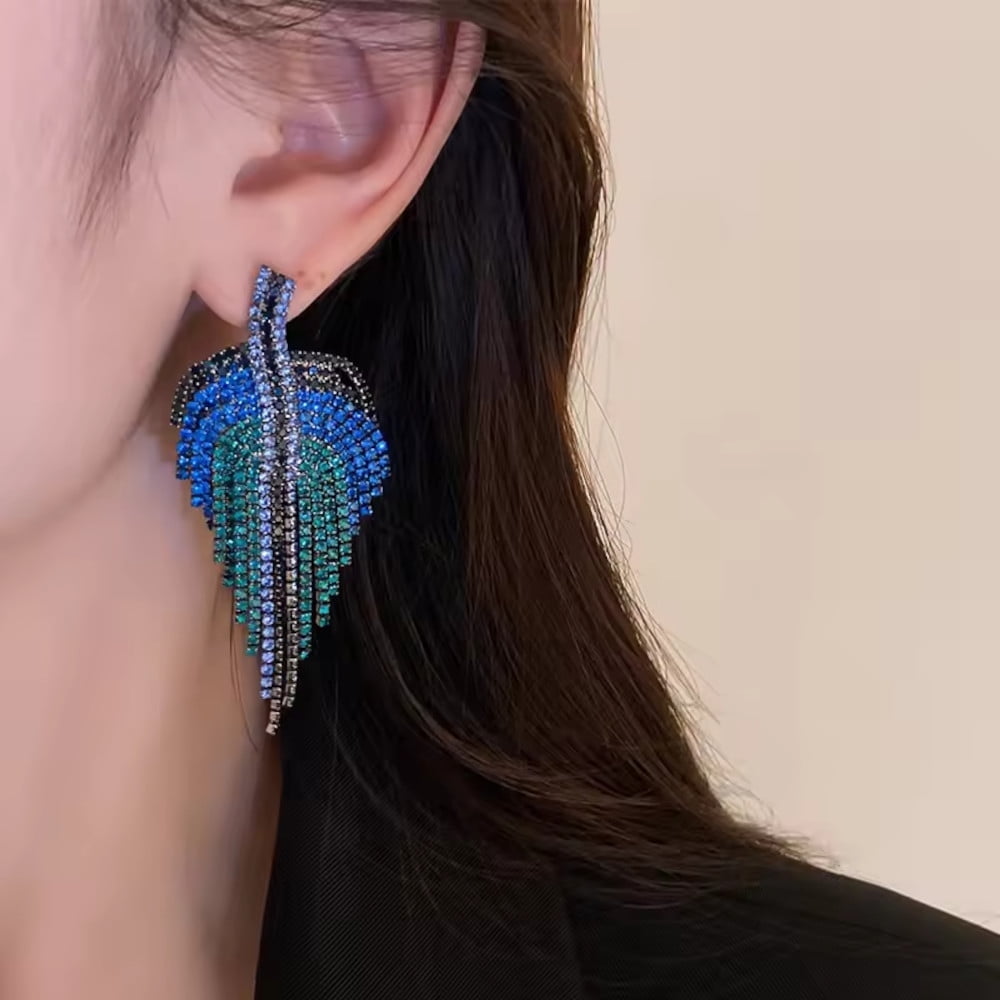 Blue Beads Jhumka Earrings For Women Long Tassel Drop Dangle