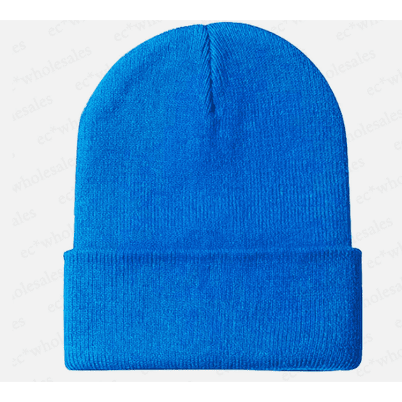 Blue Beanie Hat Cap – Plain Knit Ski Skull Cuff, Winter Warm Slouchy Style for Men & Women (Unisex)