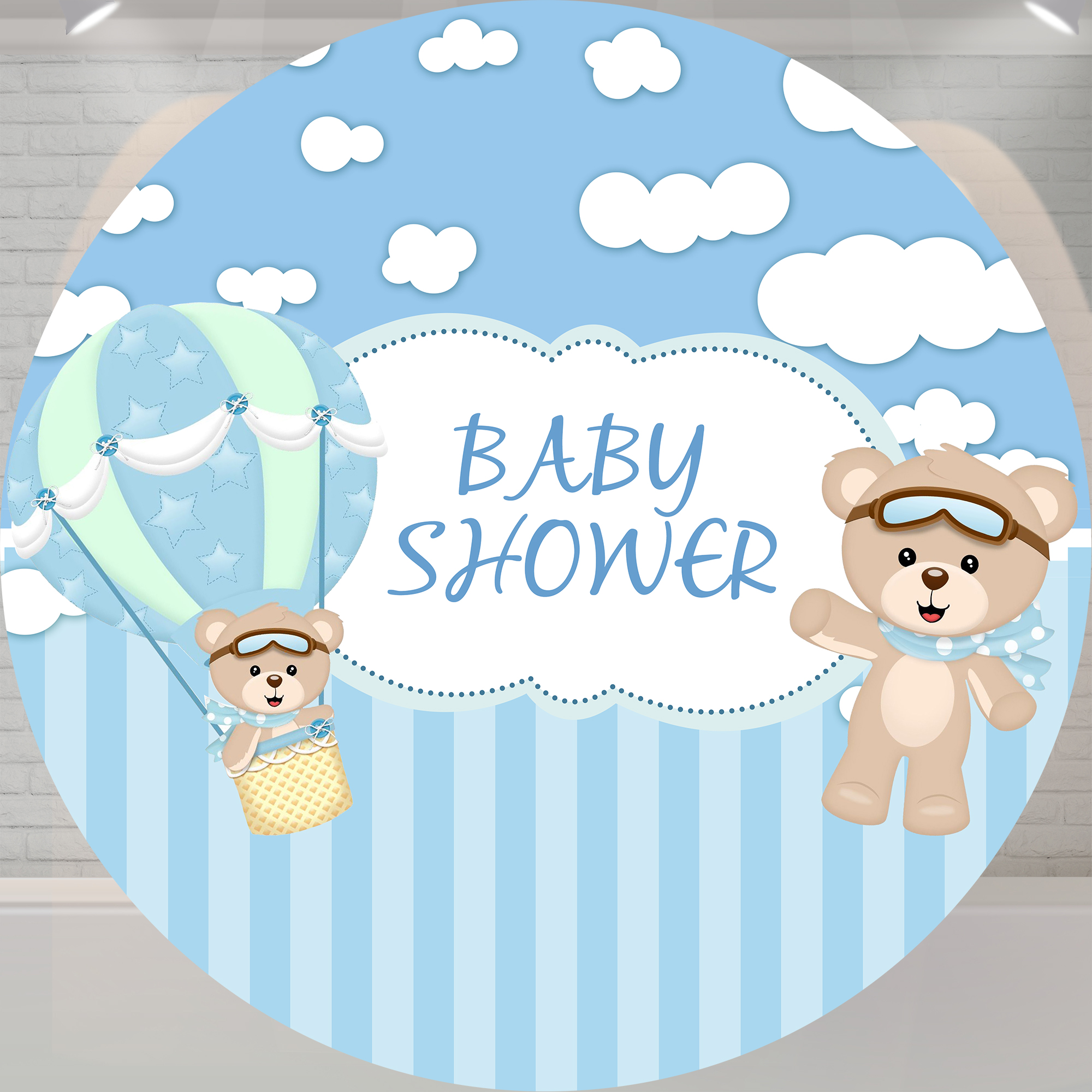 Blue Bear Baby Shower Birthday Party Circle Round Backdrop Boy ...