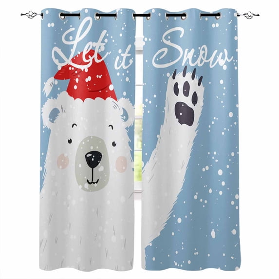 Blue Bear Christmas Blackout Curtains for Bedroom/Living Room, Thermal Insulated Kitchen Curtains, Xmas Snowflake Winter Grommet Darkening Window Treatment Drapes 27.5"x39"x2
