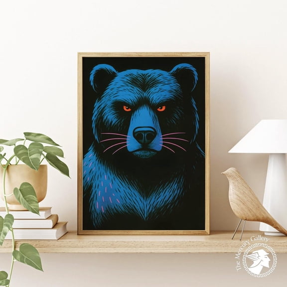 Blue Bear Poster, Fierce Animal Portrait Print, Contemporary Wildlife UNFRAMED Poster, Wall Art for Decor, Present, 24x36