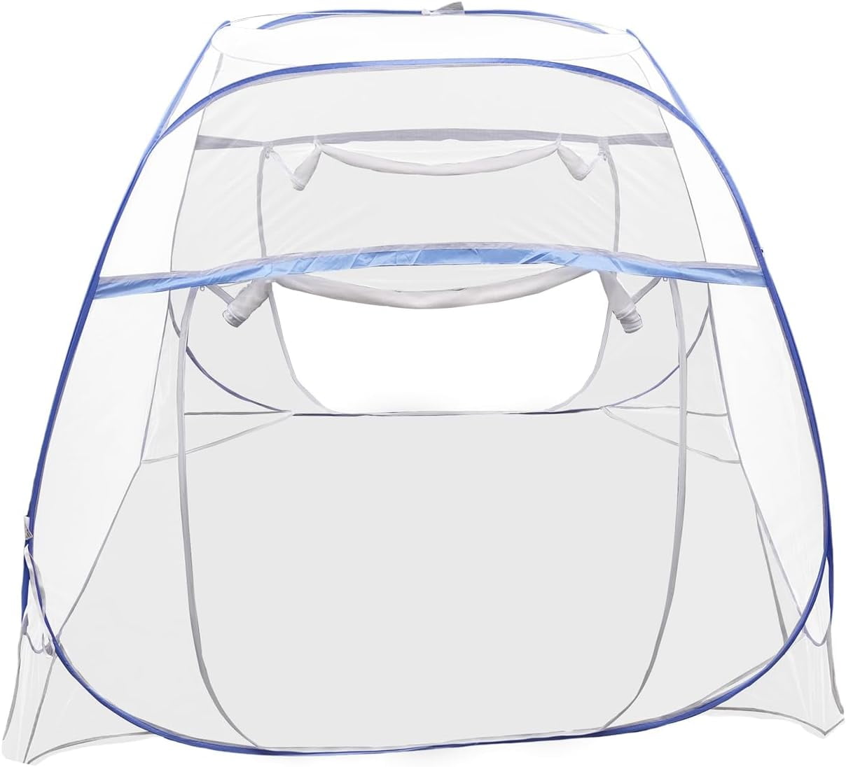 Blue Bed Canopy & Mosquito Net for Queen Size Beds, 5 Steel Wire Frame with U-Shaped Triple Door, Baby Safety Enclosure Indoor Canopy for Family Protection