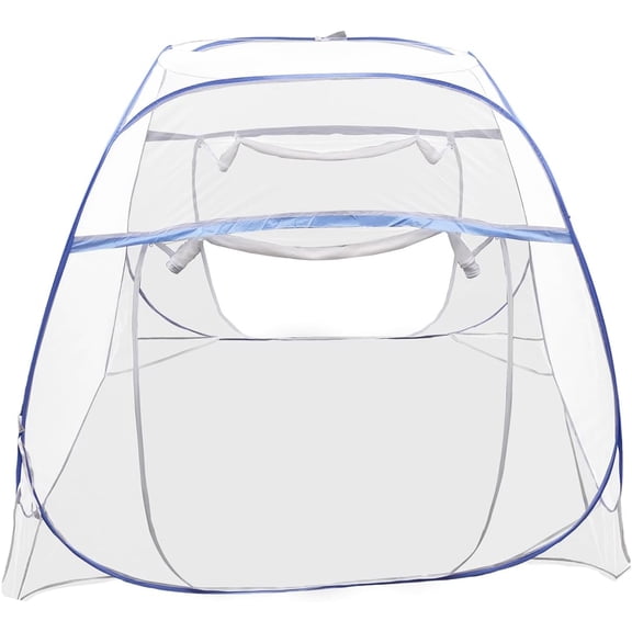 Blue Bed Canopy & Mosquito Net for Queen Size Beds, 5 Steel Wire Frame with U-Shaped Triple Door, Baby Safety Enclosure Indoor Canopy for Family Protection