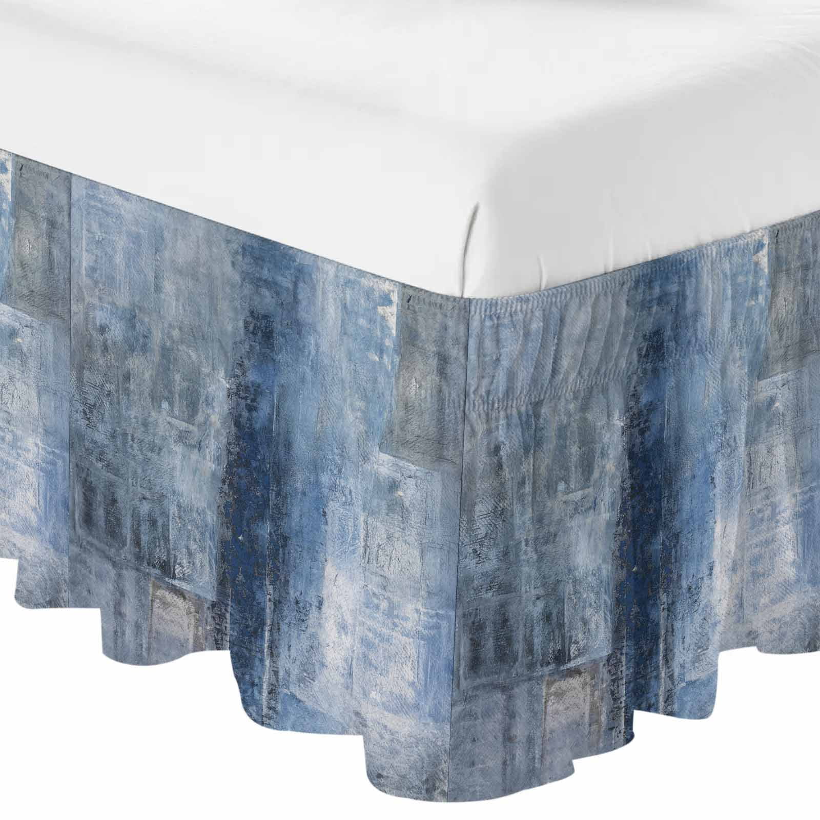 Blue Bed Skirt King Size 16 Inch Drop, Adjustable & Elastic Wrap Around Bed Skirts Pleated Dust Ruffles For Twin Full Queen Cal King Base Beds, Retro Oil Painting Modern Abstract Art Aesthetics
