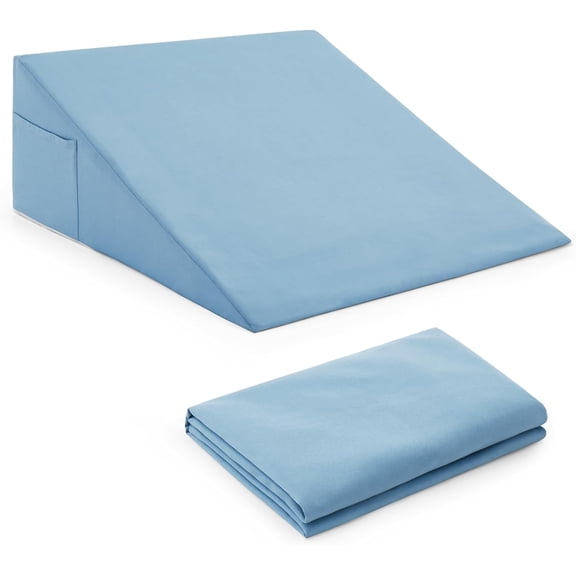 Blue Bed Wedge Pillow Cover with Zipper Design, Wedge Pillowcase Protector with Side Pocket for Storage, 24" L x 24" W x 12" H(Pillow Not Include)