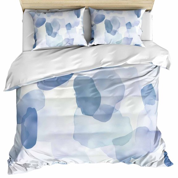Blue Bedding 3 Piece Duvet Cover Set Twin Size, Watercolor Abstract Geometric Art Soft Microfiber Comforter Cover with Zipper Closure & Pillowcases, Wrinkle & FadeResistant Quilt Cover