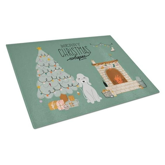 Blue Bedlington Terrier Christmas Everyone Glass Cutting Board - Large