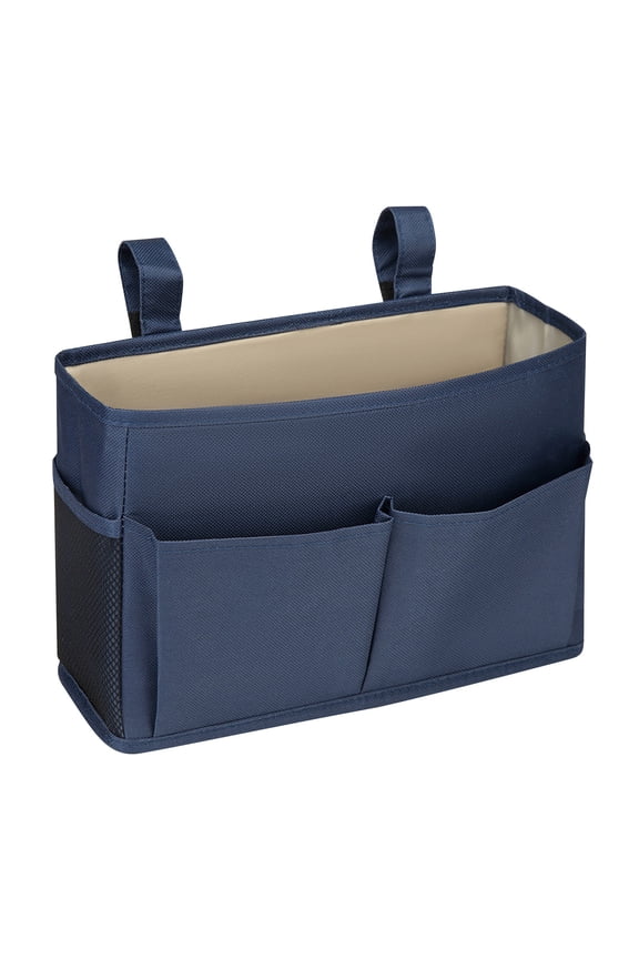 Blue Bedside Storage Hanging Organizer Bag With Multiple Pockets For Phone Books Glasses Snacks Dormitory College Student Bed Head Board Shelf Cloth Material Large Capacity