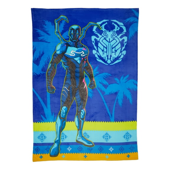 Blue Beetle Kids Plush Blanket, Twin/Full Size 62"x90", Blue, DC Comics