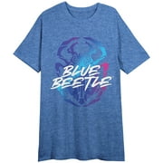 Blue Beetle Scarab Logo Crew Neck Short Sleeve Blue Heather Men's Night Shirt-Large