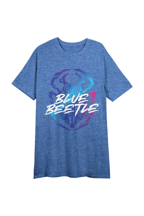 Blue Beetle Scarab Logo Crew Neck Short Sleeve Blue Heather Men's Night Shirt-Medium