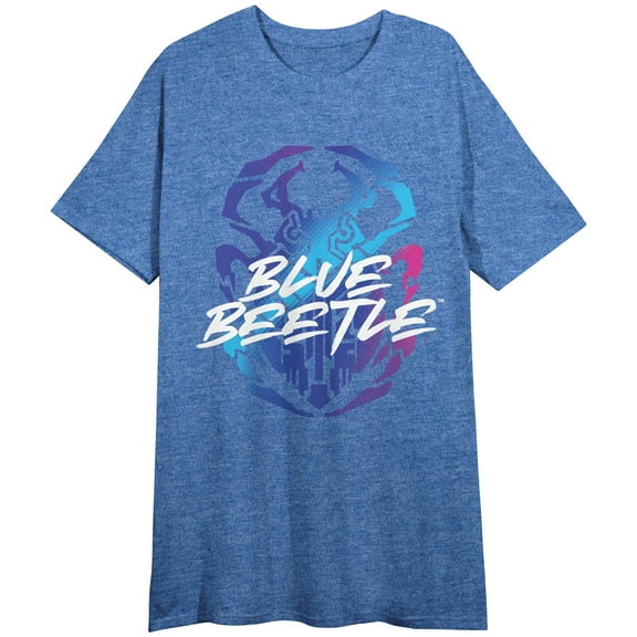 Blue Beetle Scarab Logo Crew Neck Short Sleeve Blue Heather Men's Night Shirt-XL