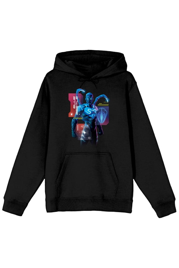 Blue Beetle Superhero Hologram Long Sleeve Black Adult Hooded Sweatshirt-XXL