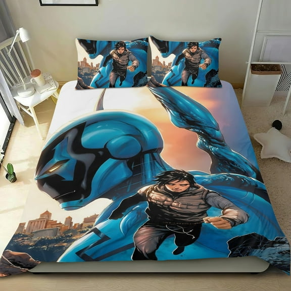 Blue Beetle Themed Bed Sheet Set Three Piece Set 53x79 Inches Comfortable And Skin Friendly Unique Design Creating A Star Studded Night