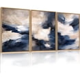 thumbnail image 1 of Blue Beige Abstract Wall Art Set of 3, Navy Brush Stroke Modern Art Decor, Earth Tone Minimalist Shape Framed Painting, Rust Dusty Neutral Prints for Living Room, Bedroom, Office- 3Pieces,16x24 inch, 1 of 6