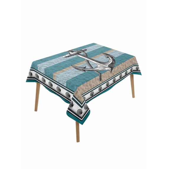 Blue Beige Anchor Table Cloth, Waterproof Tablecloth for Rectangle Tables, Nautical Summer Beach Coastal Ocean Reusable Washable Fabric Table Cover for Restaurant Kitchen Dining Tables 52"x70"