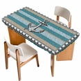 thumbnail image 1 of Blue Beige Anchor Table Cloths for 6 Foot Rectangle Tables, Nautical Summer Beach Coastal Ocean Patio Waterproof Elastic Fitted Tablecloths, Washable Rectangular Table Cover for Camping, 1 of 8
