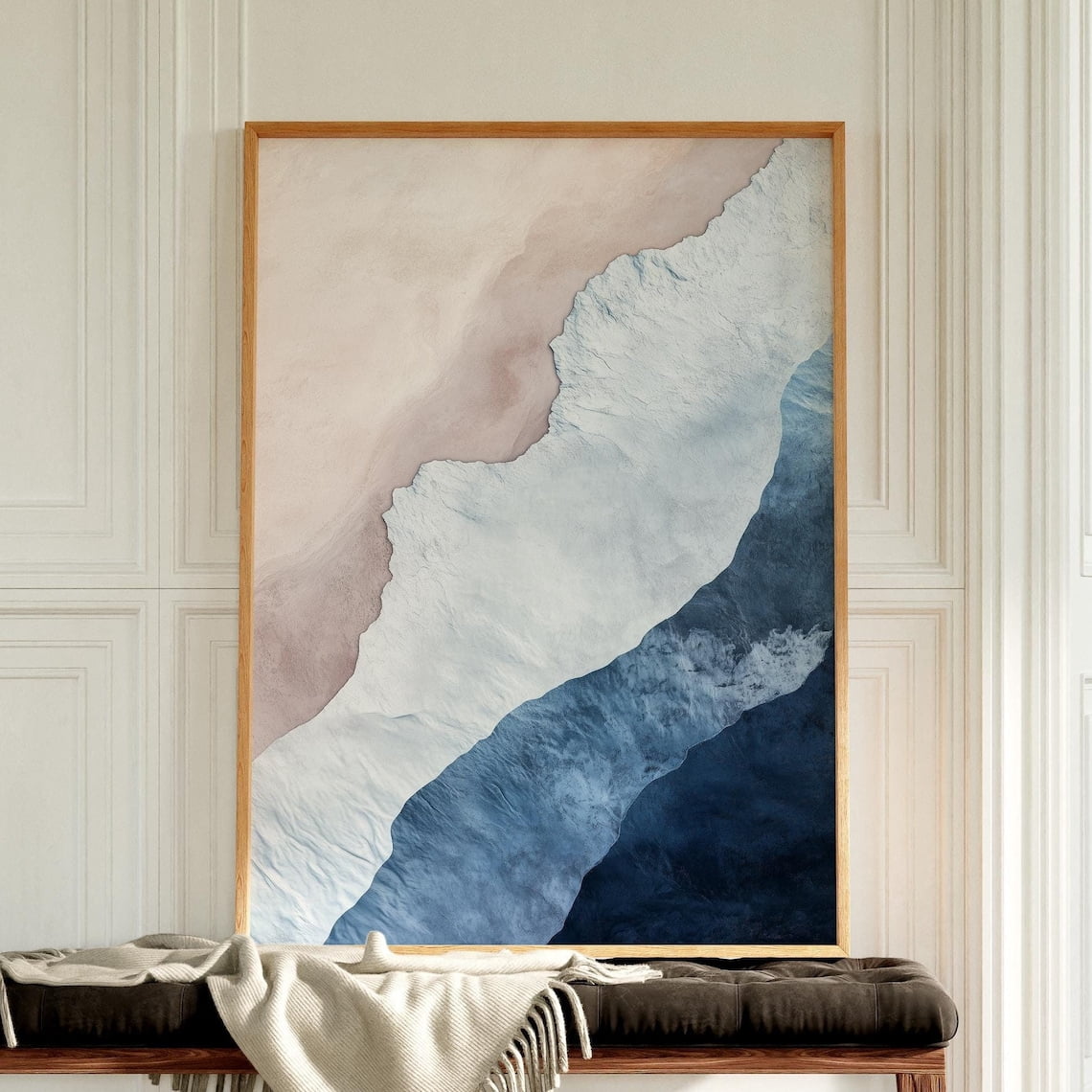 Blue And Beige Beach Abstract Wall Art, Mid Century Modern Wall Art ...