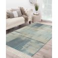 Blue Beige Bedroom Rug 4'x6', Washable Woven Cotton Area Rug with