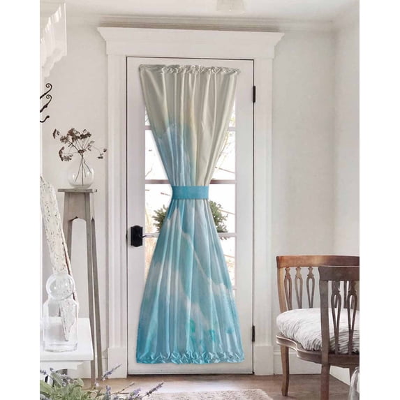 Blue Beige Blackout Curtains, French Door Curtains for Door Window, Summer Beach Privacy Drapery for Patio/Sidelight Doors, 1 Panel with Tieback, 54 x 72 Inches