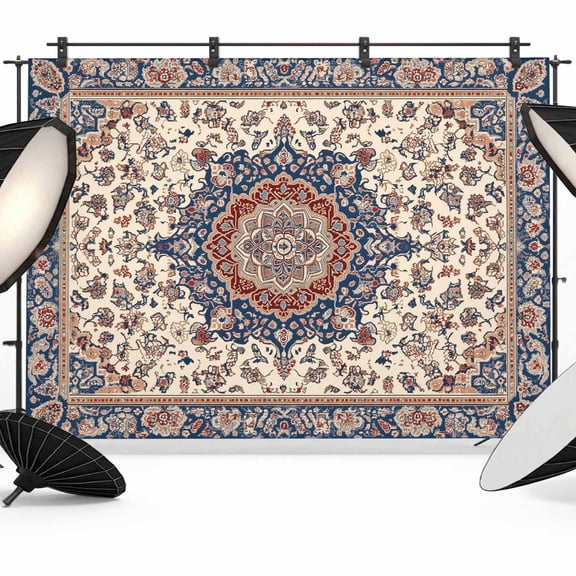 Blue Beige Boho Backdrop for Photography,Fabric Photo Background Backdrop,Vintage Ethnic Geometric Abstract Photo Booth Background for Portrait Photoshoot Video Wedding Studio Decoration Banner 7x5ft