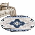 thumbnail image 1 of Blue Beige Boho Round Rug 4ft Area Rug Washable Soft Non-Slip 4' Circle Low Pile Rugs Vintage Ethnic Tribal Southwestern Carpet for Bedroom Living Room Entryway Home Office Dining Room, 1 of 9