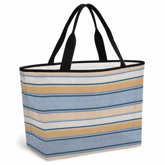 Blue Beige Brown Beach Bag for Women, Large Breathable Mesh Beach Tote Bag, Modern Simple Abstract Stripes Lines Sandproof Lightweight Travel Bags for Vacation Picnic Swimming Pool 15.7"x15.7"x9.1"