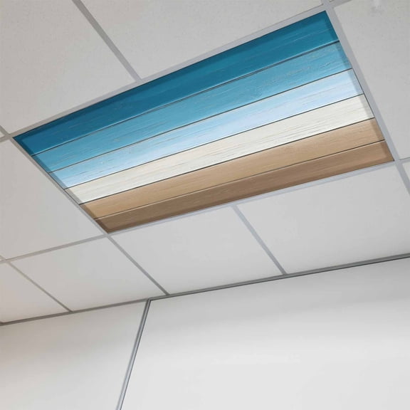 Blue Beige Brown Magnetic Fluorescent Light Covers for Ceiling Lights 2x4Ft, Country Retro Gradient Wooden Grain Office Classroom Kitchen Drop Ceiling Light Covers Lighting Filters Shade Panel 1 Pack