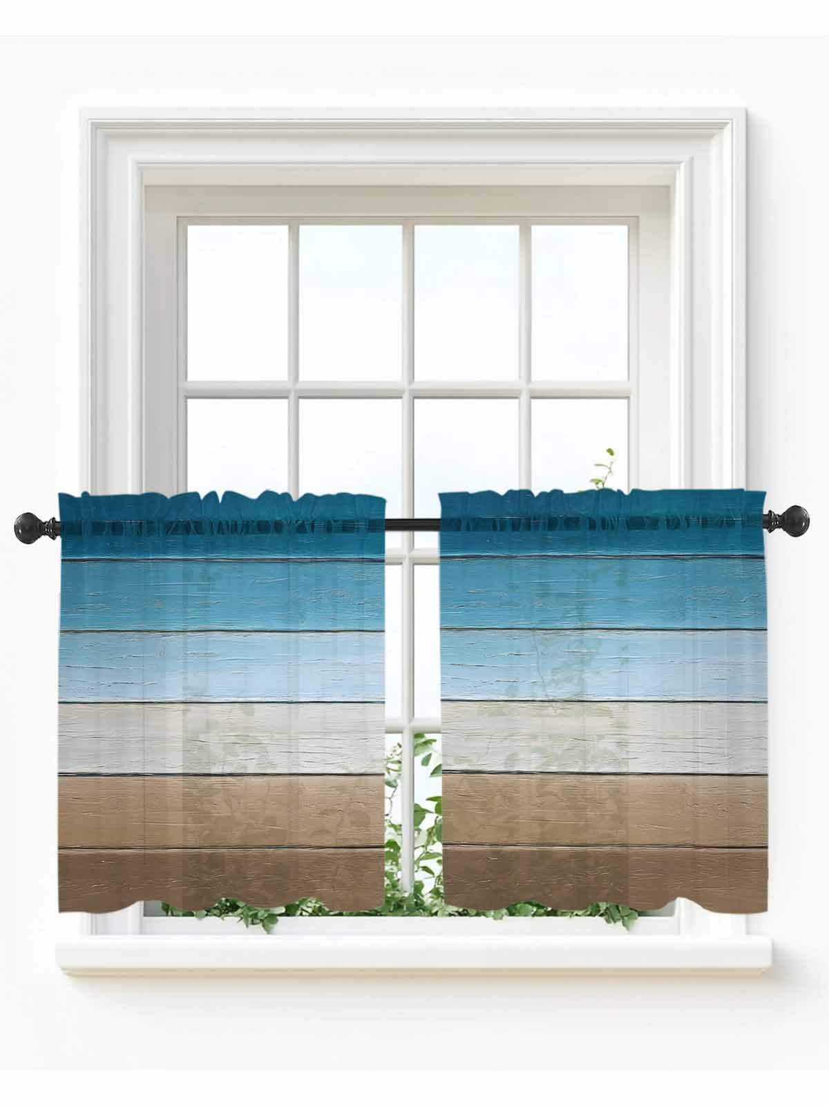 Blue Beige Brown Tier Curtains 36 Inch Length,Sheer Curtains for ...