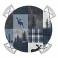 thumbnail image 1 of Blue Beige Checked Plaid Elk Elastic Fitted Round Table Cover Blue Pine Tree Waterproof Outdoor Tablecloth for Holiday Party, Picnic, Patio & Dining Fits Tables Up to 36"-44", 1 of 8