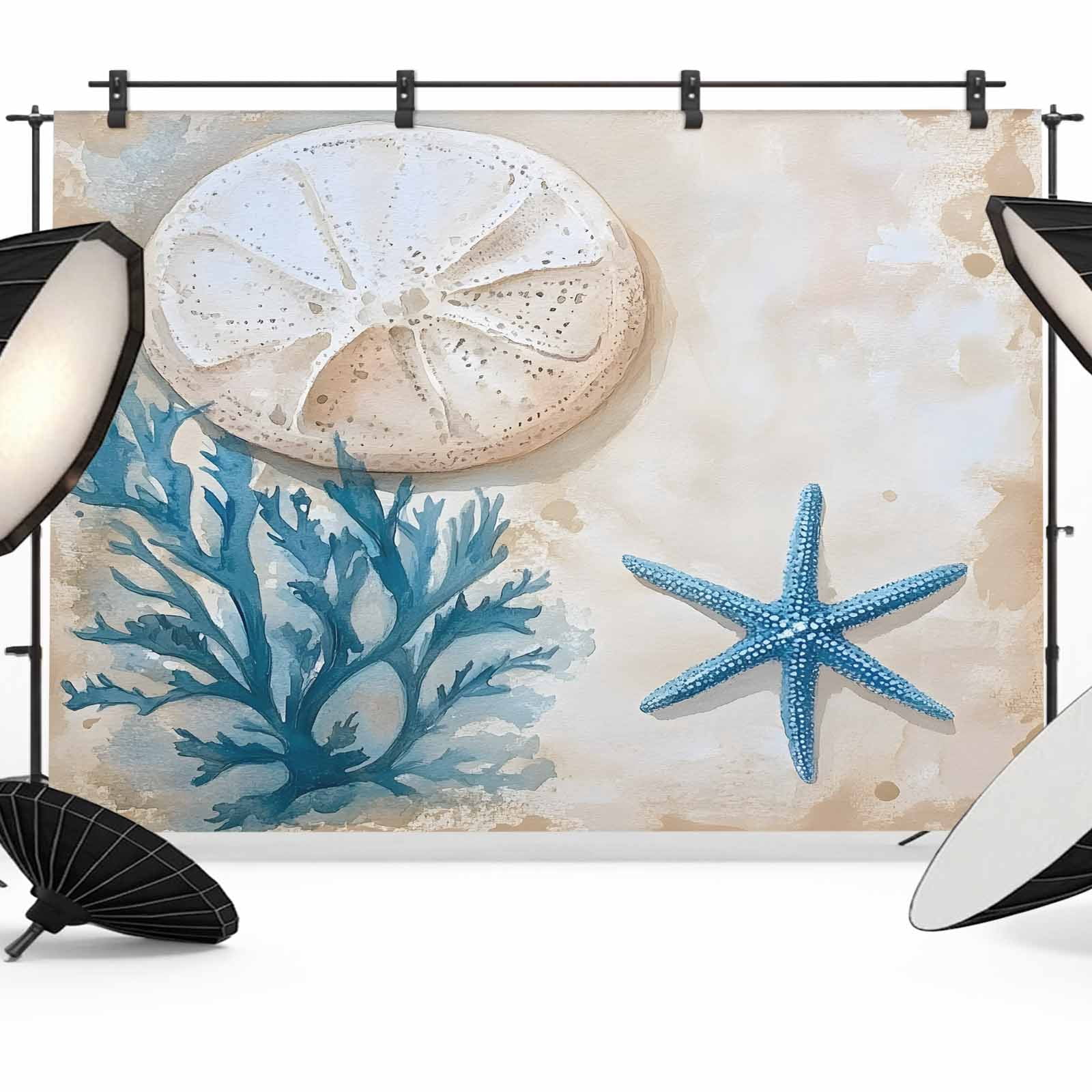 Blue Beige Coastal Backdrop for Photography,Fabric Photo Background ...