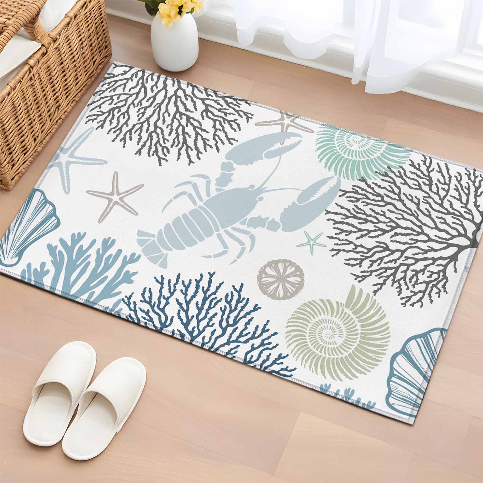 Blue Door Rug Blue Beige Coastal Bathroom Rug Washable 2x3 Entryway Rug Non Slip ...