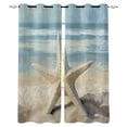 thumbnail image 1 of Blue Beige Coastal Beach Blackout Curtains for Bedroom Living Room Darkening Curtains 84 Inch Length 2 Panels Set Summer Ocean Wave Starfish Window Curtain Window Treatment Grommet Drapes 42"x84", 1 of 9