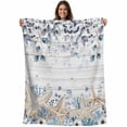 thumbnail image 1 of Blue Beige Coastal Blanket Soft Cozy Warm Throw Blanket for Couch, Plush Fuzzy Flannel Fleece Blankets for Sofa, Beach Starfish Summer Eucalyptus Retro Bed Blankets Lightweight Gifts for Men, 50"x60", 1 of 9