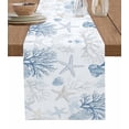 thumbnail image 1 of Blue Beige Coastal Burlap Cotton Table Runner 18x72 Inches Long, Summer Beach Starfish Coral Nautical Farmhouse Table Runners, Outdoor Dining Tablecloths Decor for Baby Shower/Party/Wedding, 1 of 6