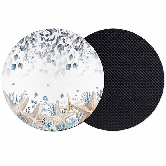 Blue Beige Coastal Coasters Set of 2, Absorbent Coasters for Drinks, Beach Starfish Summer Eucalyptus Coaster for Desk Coffee Table Protection, Home Decor House Warming Gifts 4"
