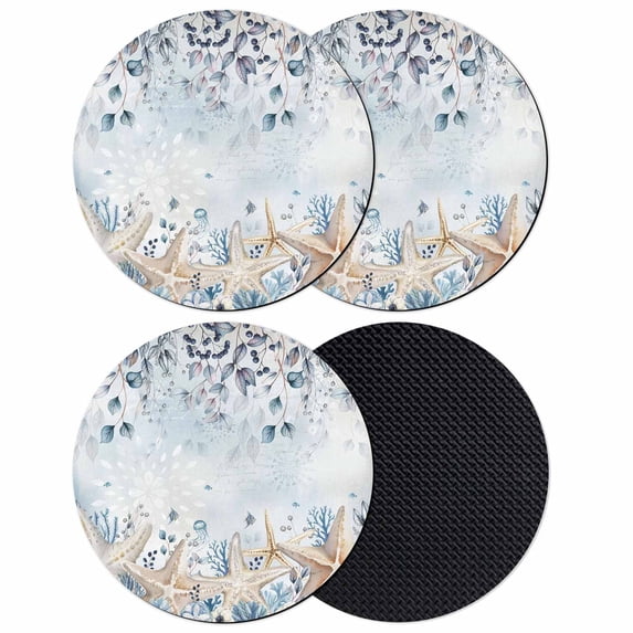 Blue Beige Coastal Coasters Set of 4, Absorbent Coasters for Drinks, Beach Starfish Summer Eucalyptus Ombre Coaster for Desk Coffee Table Protection, Home Decor House Warming Gifts 4"