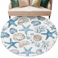 thumbnail image 1 of Blue Beige Coastal Large Area Rugs for Bedroom Living Room, Soft Non Slip Carpet Bedside Rug, Summer Beach Nautical Starfish Shell Round Floor Cover Kitchen Accent Rug 8' for Dining Room/Office, 1 of 9