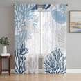 Blue Beige Coastal Semi Sheer Curtains 96 Inch Length 2 Panels Set ...