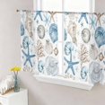 thumbnail image 1 of Blue Beige Coastal Sheer Curtains 54 Inch Length 2 Panels Set, Summer Beach Starfish Shell Nautical Voile Window Treatment Rod Pocket Short Kitchen Curtains Drapes for Bedroom 52"x54"x2, 1 of 7