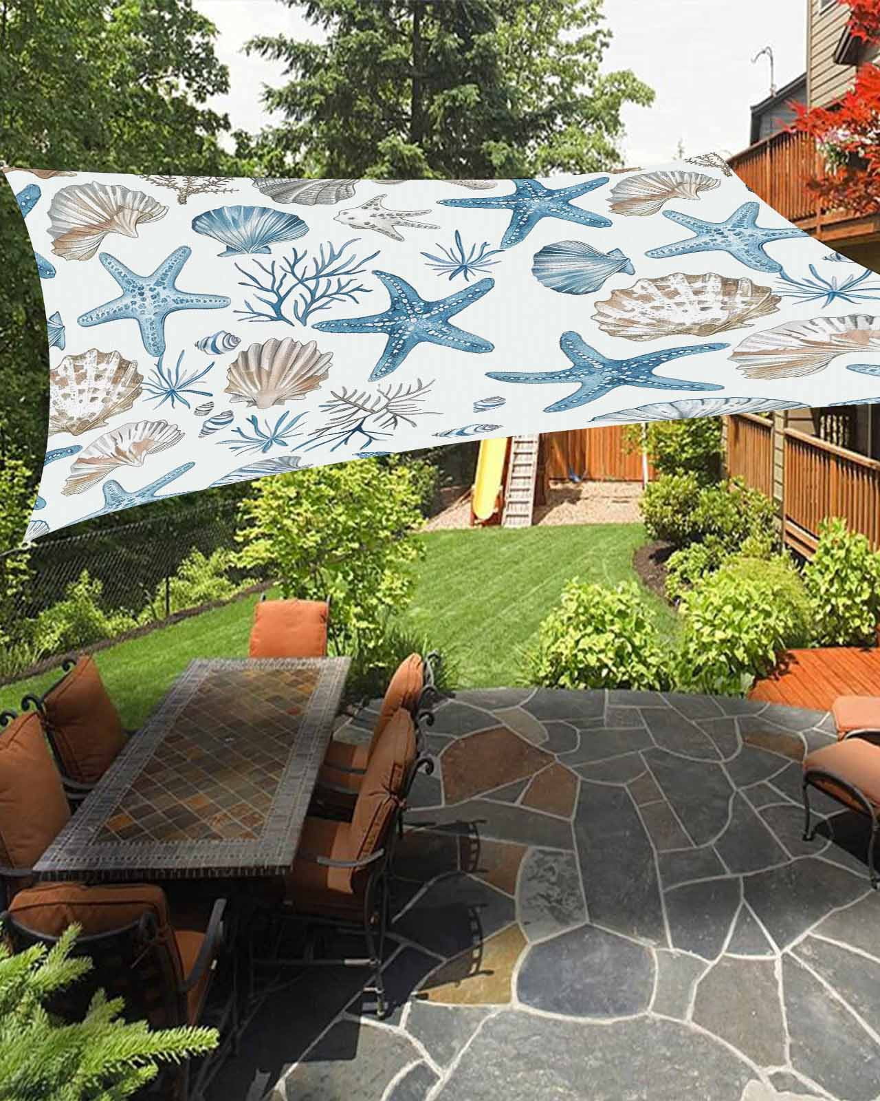 Shell Backyard Design Blue Beige Coastal Sun Sail Shades Rectangle Canopy,Sunlight Block ...